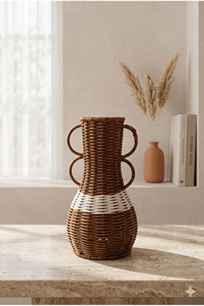 KLARHAUS Wicker Model 4-Handle Rattan Decorative Vase – Living Room and Offic...