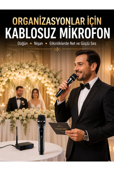 Teknoşık Yeni Nesil Kablosuz El Mikrofonu Seti Dijital Ekranlı Çift Mikrofonlu
