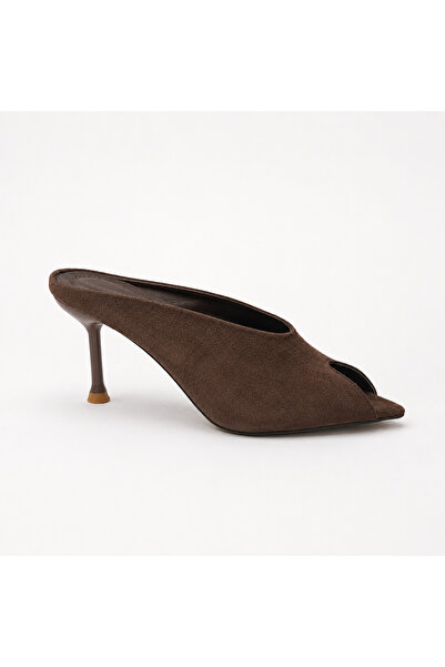SHOELUKS Brown Suede Stiletto Heeled Mule Slippers