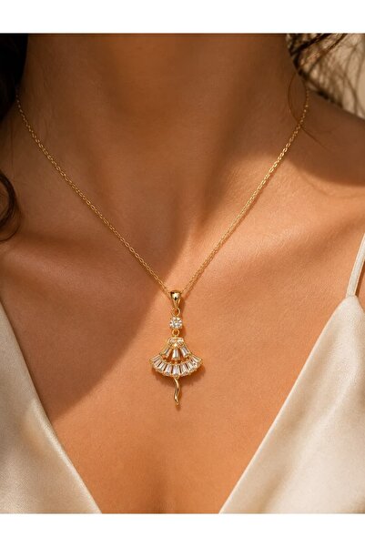 House Of Glix Balerina Balerin Motifli Gold Renk Tasarım Kolye