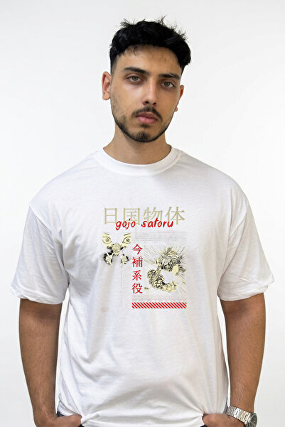 Anetos Gojo Satoru_50 Design Printed Oversize White T-Shirt