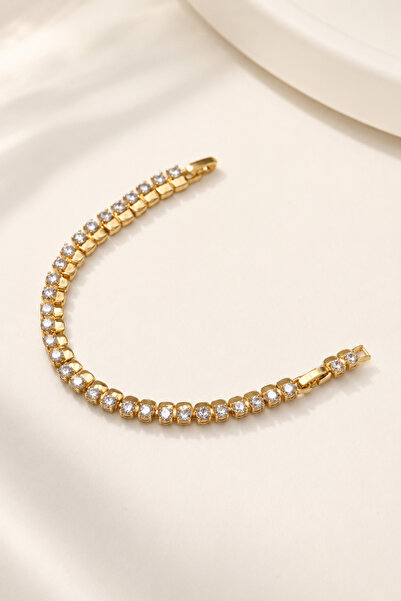 Balenbi Jewelry Kadın Yuvarlak Taşlı Tenis Model Kararmaz Çelik Bileklik 14K ...