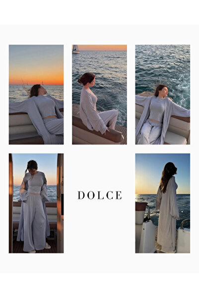 femmes fraiches Dolce Gri Melanj T-shirt - Pantolon - Kimono Set