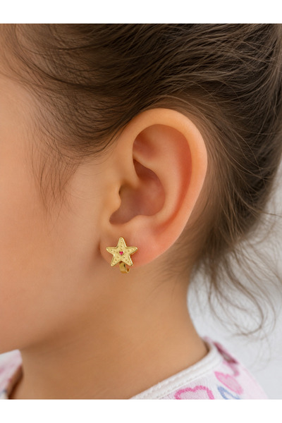 Sweet bunny Children's Gold Color Enamel Mini Hoop Earrings with Steel Starfi...