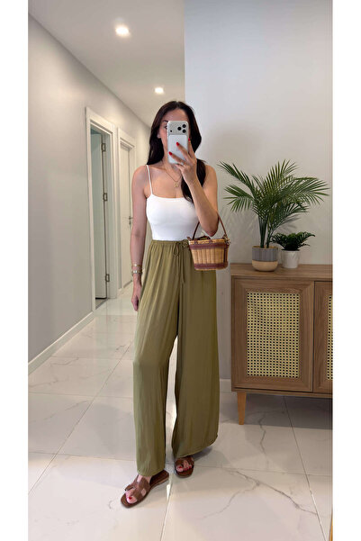 BİRCANÇİL Gillas Oil Green Trousers with Tie Detail