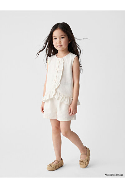 LC Waikiki Vizyon New Season Ruffled Linen Look Girls' Shorts Set
