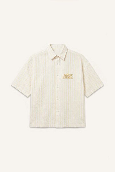 DeFacto Boxy Fit Striped Wrinkled Textured Short Sleeve Gray Shirt I3077Ax26Hs