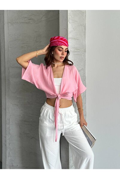 Sore Collection Kadın Müslin Bağlamalı Bolero Bluz Oversize Salaş Yazlık Kimo...