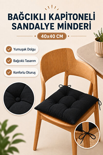 TOPCORN Tekli 40x40 Bağcıklı Kapitoneli Yumuşak Dolgulu Sandalye Minderi Balk...