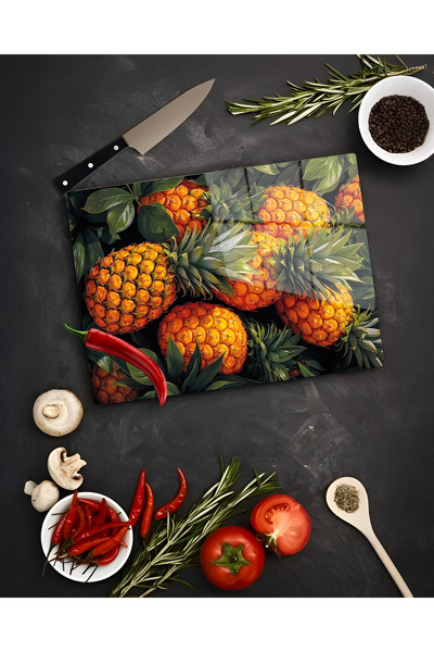 Parıltı Yayınları لوح تقطيع زجاجي وحامل عرض بنمط الأناناس 25×35 4 مم