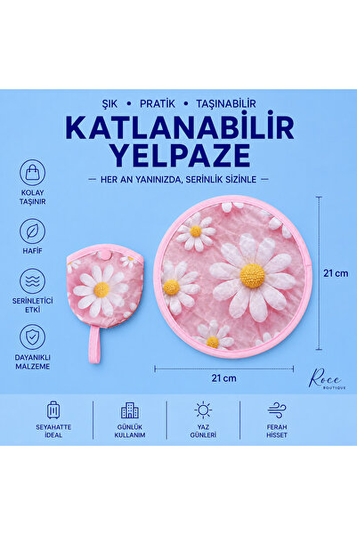 RoseCo00 Katlanabilir Kolay Taşınabilir Çıtçıtlı Yuvarlak Anahtarlık Yelpaze ...