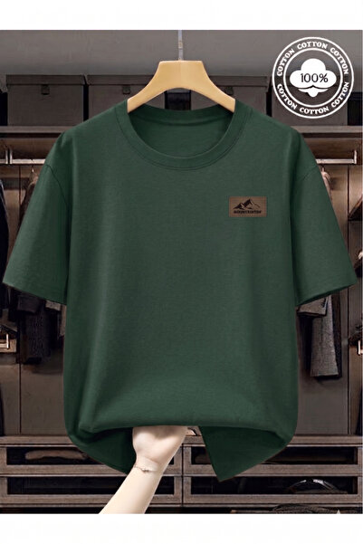 gencerco Nefti̇ Yeşi̇l Mountain Design Printed Premium Oversize T-Shirt