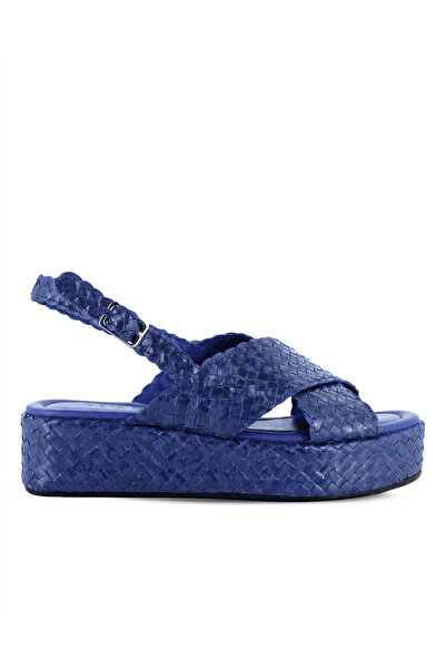 Vario Genuine Leather Knitted Platform Sandals Y94 Navy Blue Knit (Navy Blue ...