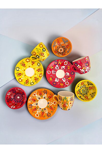 Artistic Quality Decorative 3-Person Tulip Design Fully Handmade Coffee Cup S...