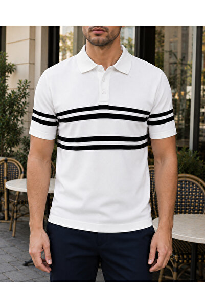 homiro Men's Modern Striped Polo Collar Knitwear T-Shirt Summer Comfortable a...
