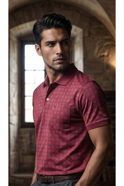 Allen Solly RED TEXTURED POLO T-SHIRT WITH A POCKET MEN