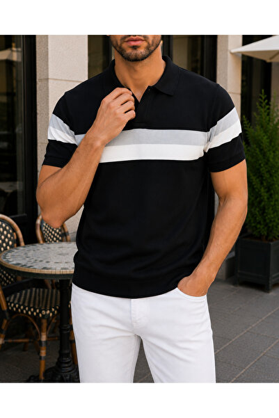 homiro Men's Striped Polo Collar Knitwear T-Shirt Stylish