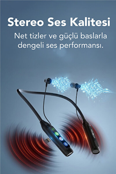 Teknoloji Gelsin 600 saat Sporcu Kulaklığı Kablosuz Bluetoot Kulaklık Led Göstergeli Boyunluk Kulaklık Stereo V5.4