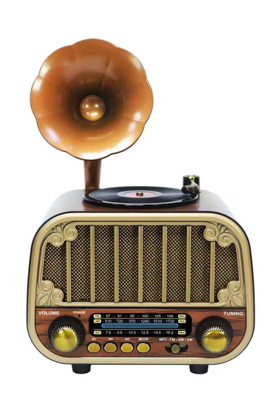 Dexxony Nostaljik Radyo MD-1319 Bluetooth Gramofonlu Hoparlör - Ahşap Tasarım...