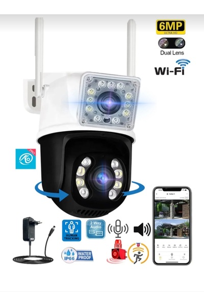 r-market Gece Görüşlü İki Kameralı (3+3=6mp) Hareket Takipli, Siren Özellikli...