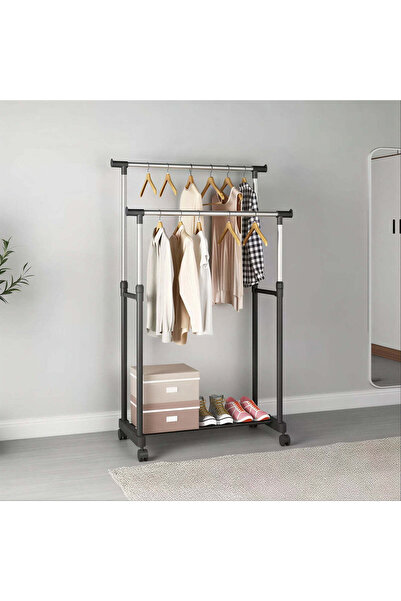 CASA JOY Suport metalic pentru haine 82-135 cm, cu 2 bare duble pentru umeraș...