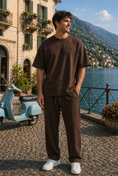 Runades Men's Oversize Basic Short Sleeve T-Shirt and Sweatpants Set Relaxed ...