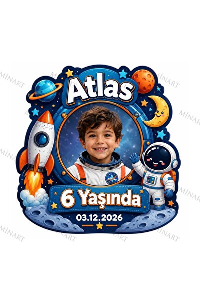 Minart 25 Adet Fotoğraflı Doğum Günü Magneti, Uzay Roketli Temalı Roket Astro...