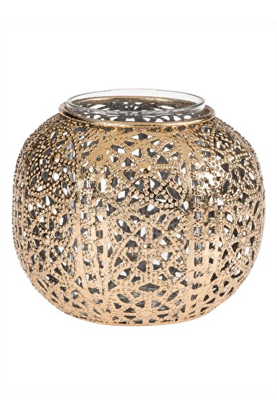 Paşabahçe Ajur Metal Tealight Mumluk L Gold, Şık Dekoratif