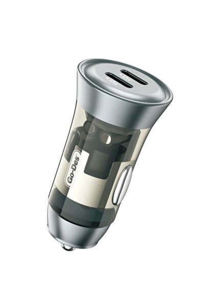Go-Des Dual USB-C 60W Fast Car Charger Adapter – All-Metal Build with Transpa...