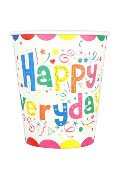 genaja Set 10 Pahare de Carton, Model Happy Everyday, 13 x 7 x 5 cm, Multicol...