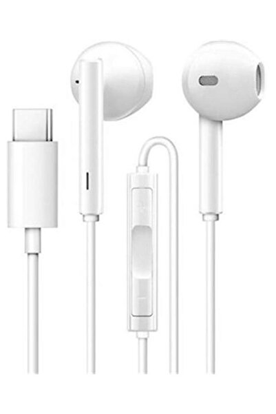 Generic سماعات أذن سلكية من نوع USB-C مع ميكروفون باللون الأبيض