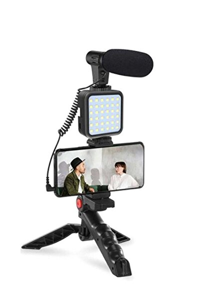 ELTRAZONE Vlogging Live Streaming Kit With Microphone Tripod Black