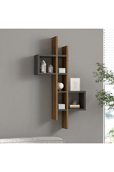 Adore Raft de perete Garel, Lemn, 53x19x108 cm - Nuc-Antracit