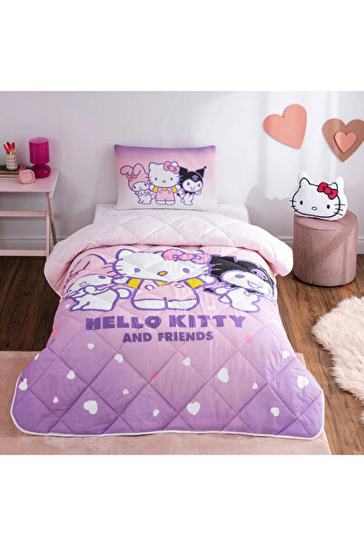 Taç Lisanslı Hello Kitty Friends Pamuk Tek Kişilik Yorgan Seti