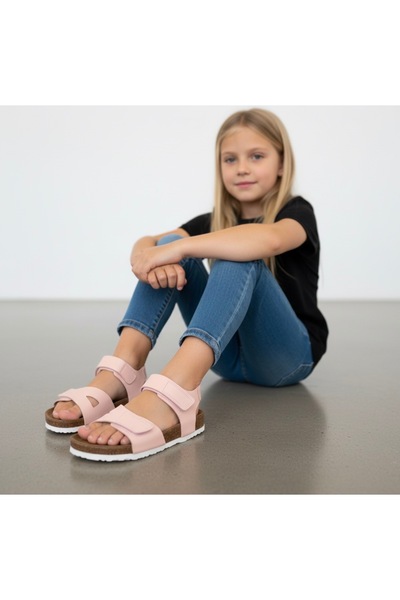 JOJO KIDS çocuk full hakiki deri mantar sandalet , unisex ortopedik taban , u...