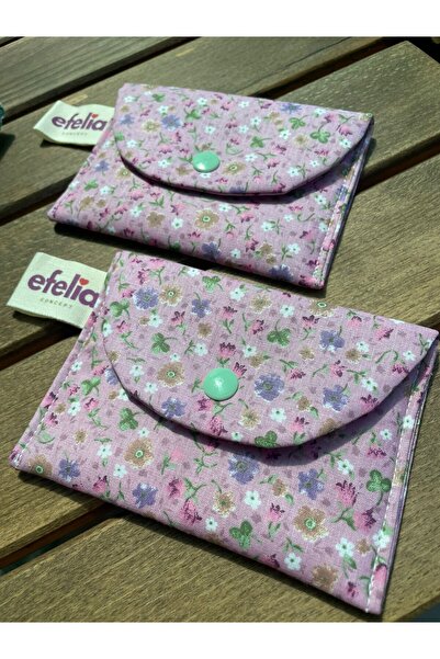 efelia concept Pink Flower Patterned Handmade Wallet - Mini Card Holder - Sum...
