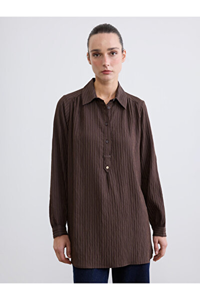 LC Waikiki Shirt Collar Striped Oversize Dobby Women's Tunic