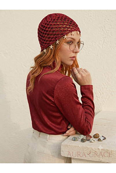 Netodak Handcrafted Starfish Detailed Sparkling String Knit Beanie Summer Spr...