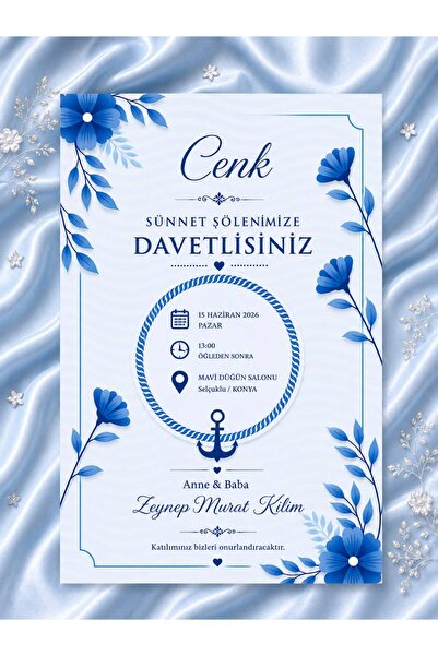 POWERCOLOR Baskılı 100 Adet Sünnet Davetiyesi Zarflı