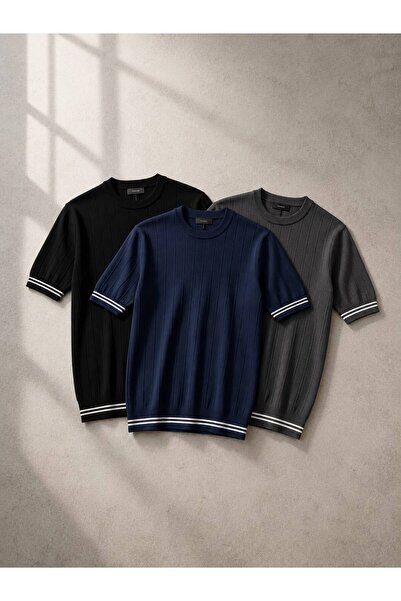 ixir 3-Piece Set of Men's Short-Sleeved Crew Neck Trio T-Shirts 100% Cotton S...