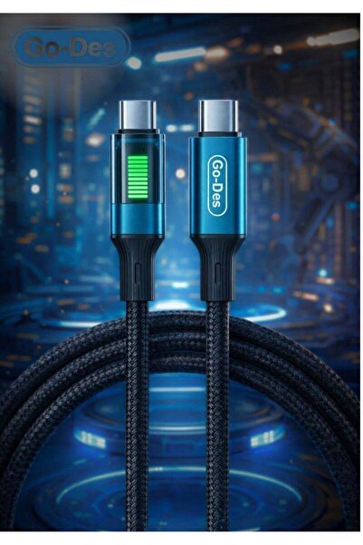 Go-Des 60W USB C to USB C Cable 1.2M Braided Fast Charge PD Cable with LED In...