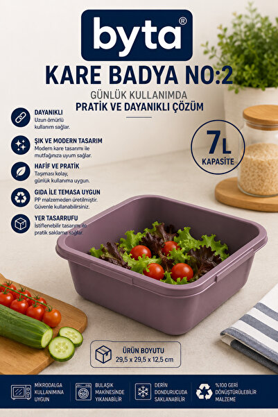 BYTA 7 L Square Plastic Basin No:2 Bpa-Free Multi-Purpose Food Preparation, V...