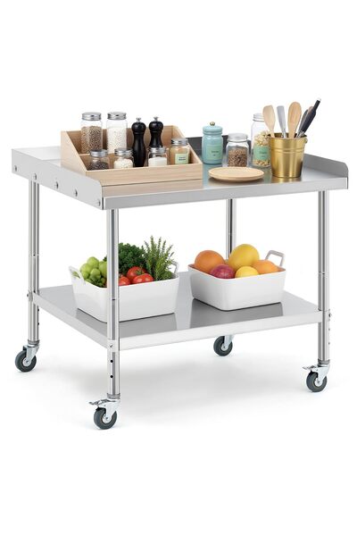 Garvee Stainless Steel Table, Heavy Duty Prep Table with Non-Removable Backre...