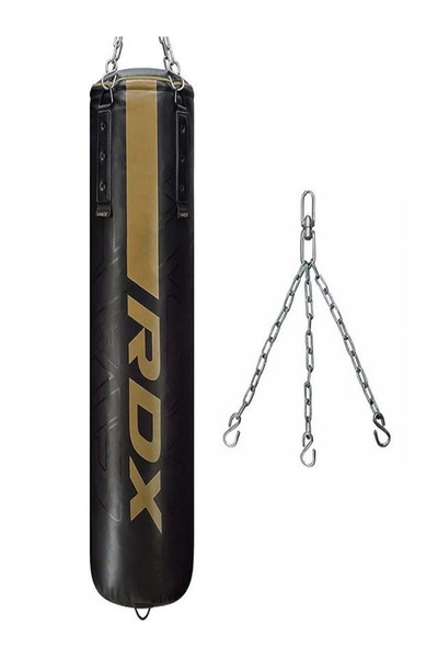 RDX Sports F6 Kara Sarı Şeritli Boks Kum Torbası Seti (Boş) + Boks Eldiveni v...