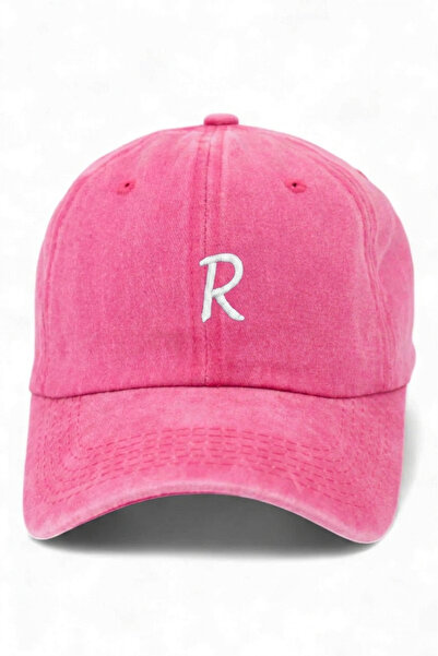 ŞapkaMania R Lettered Pink Embroidered Washable Vintage Unisex Hat