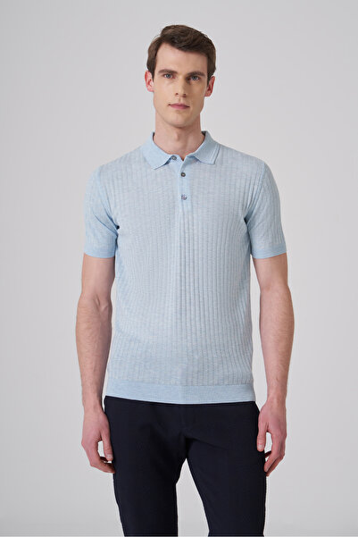 Morven Men's A. Blue Trend Polo Collar Jacquard Knitwear T-Shirt