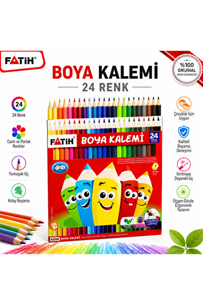 Fatih 24 Renk Kuru Boya Kalemi Çocuklar İçin Canlı Renkler Yumuşak Uçlu Boyam...
