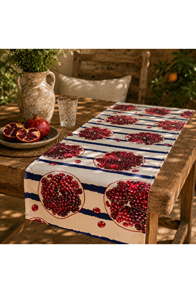 megi concept Dijital Baskılı Nar Desenli Masa Runner 40x140 cm Dekoratif Akde...