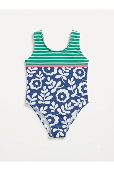 ALİŞ KİDS Girl's Navy Blue Floral Patterned Quick-Drying Swimsuit