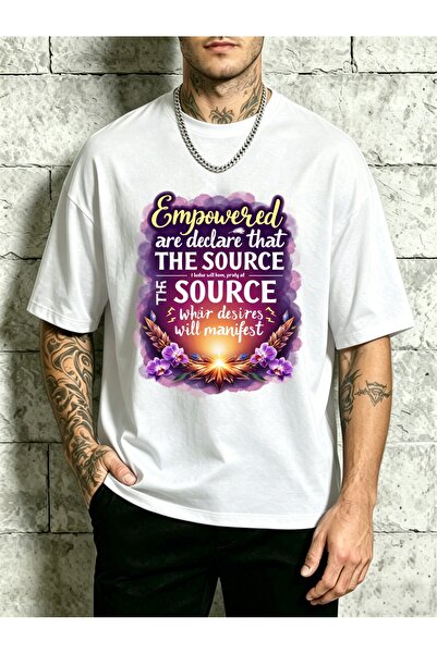 BASEPULSE تي شيرت رجالي بتصميم "Empowered Are Declare That The Source" مع اقت...